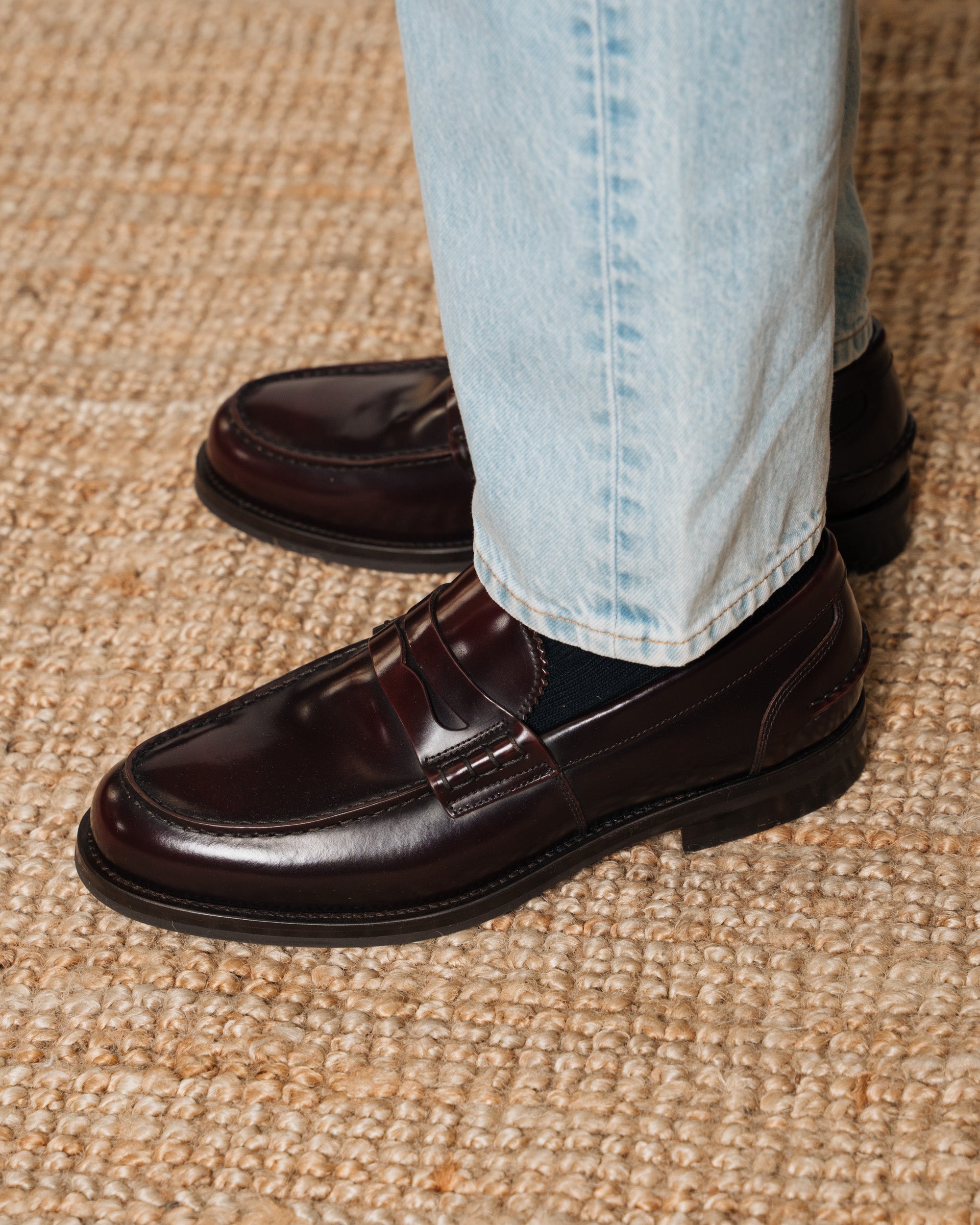 Vellano Harrowmere Abraded Leather Penny Loafers Burgundy