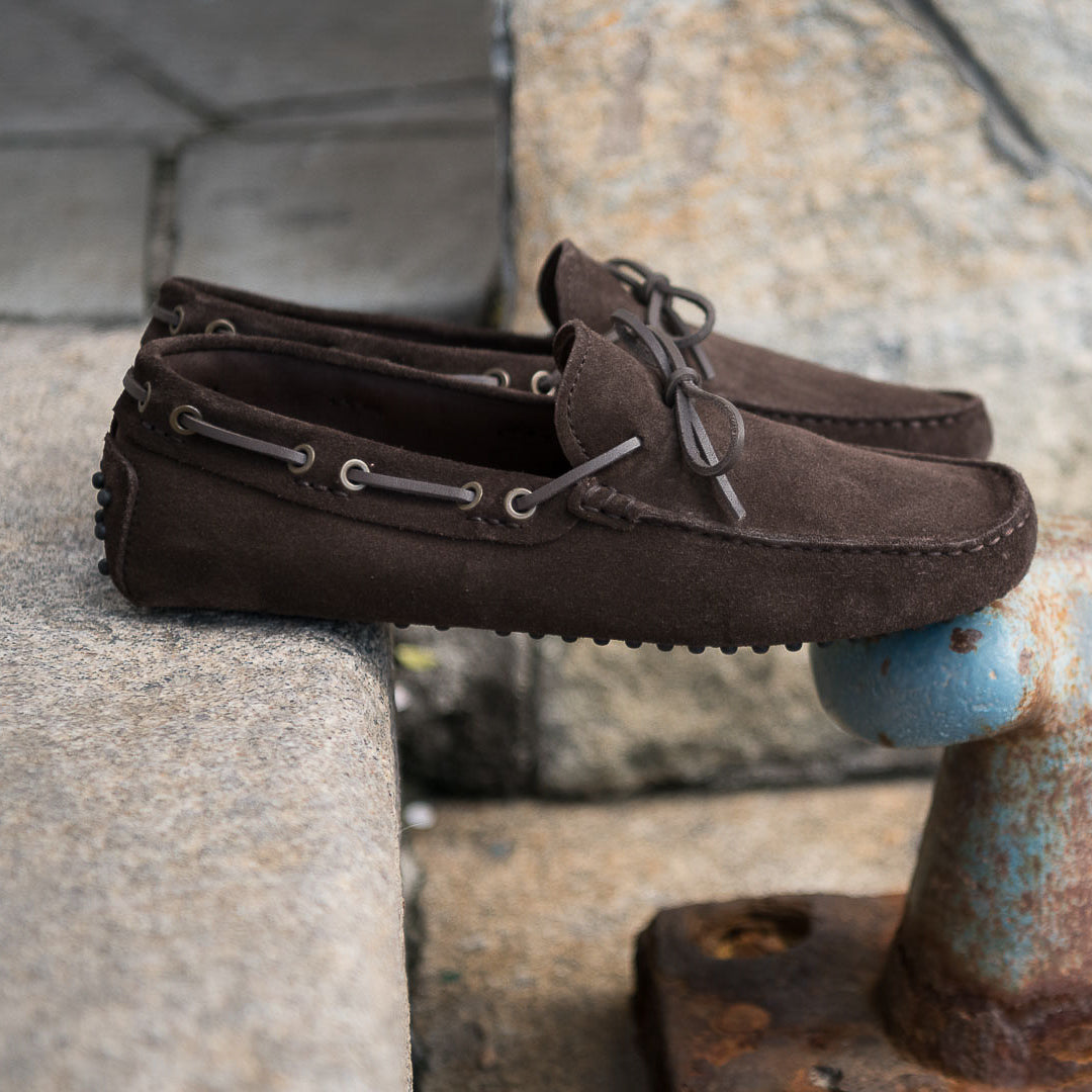 Vellano Eldwynd Waterproof Suede Moccasins in Dark Brown
