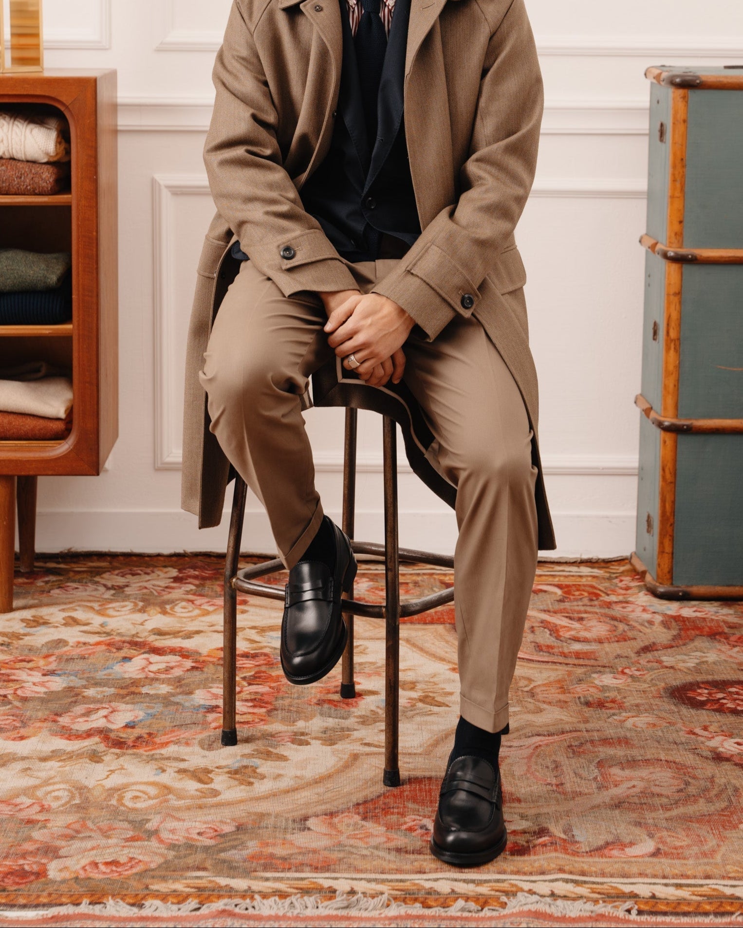 Vellano Harrowmere Black Penny Loafers with Signature Stitch Detail