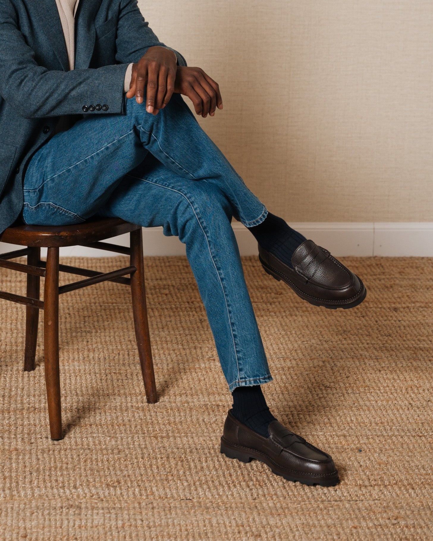 Vellano Stonewyld Milled Leather Penny Loafers Dark Brown