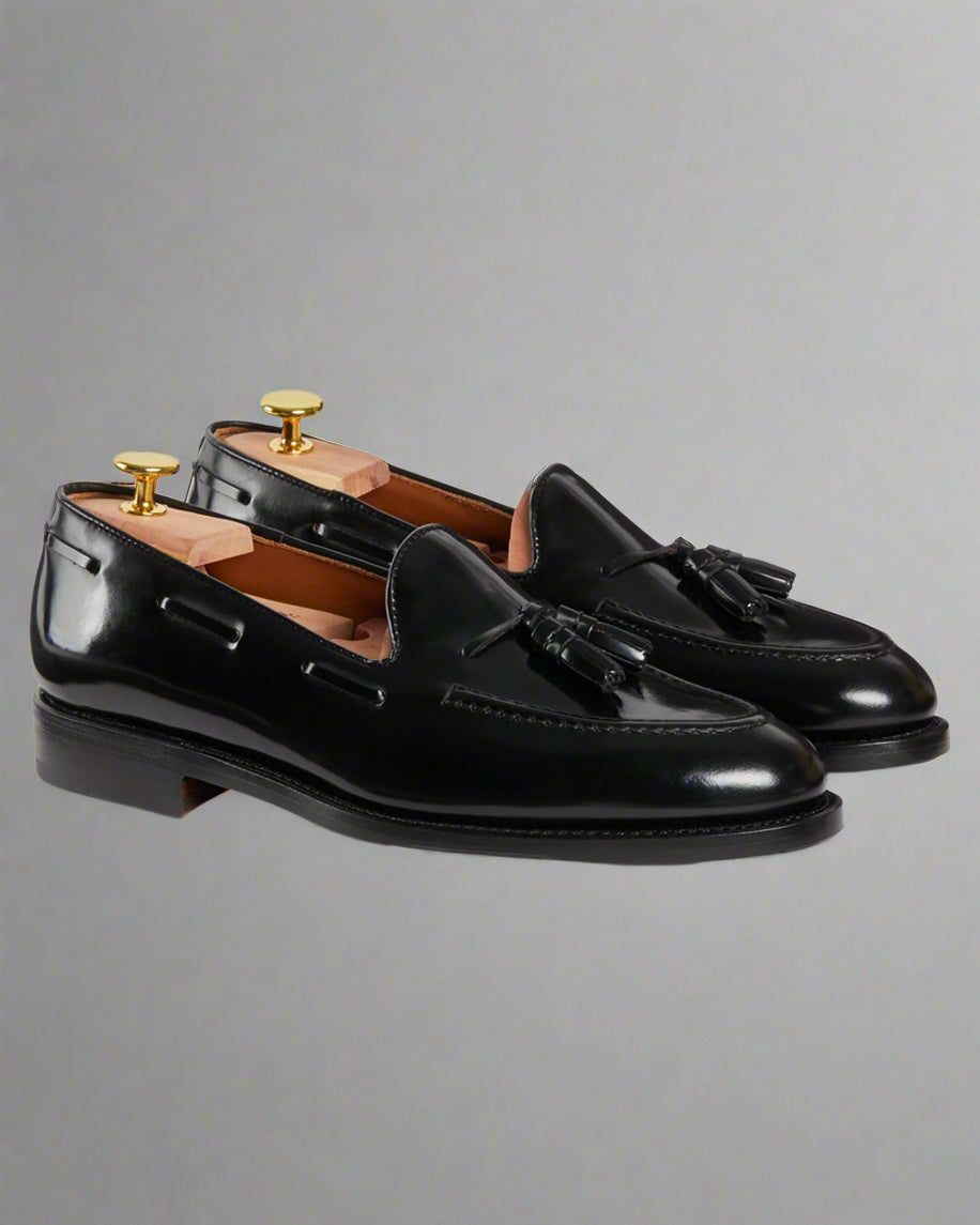 Vellano Halverton Black Tassel Loafers in Smooth Leather