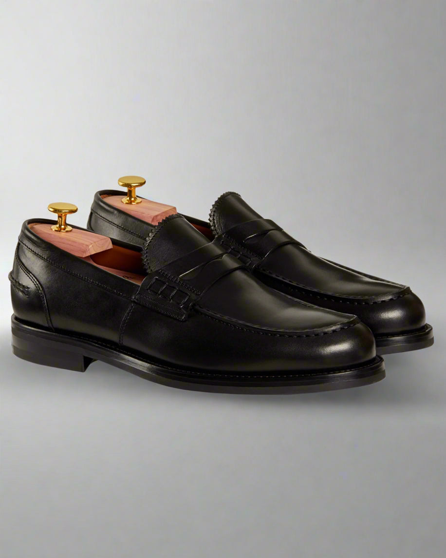 Vellano Harrowmere Black Penny Loafers with Signature Stitch Detail