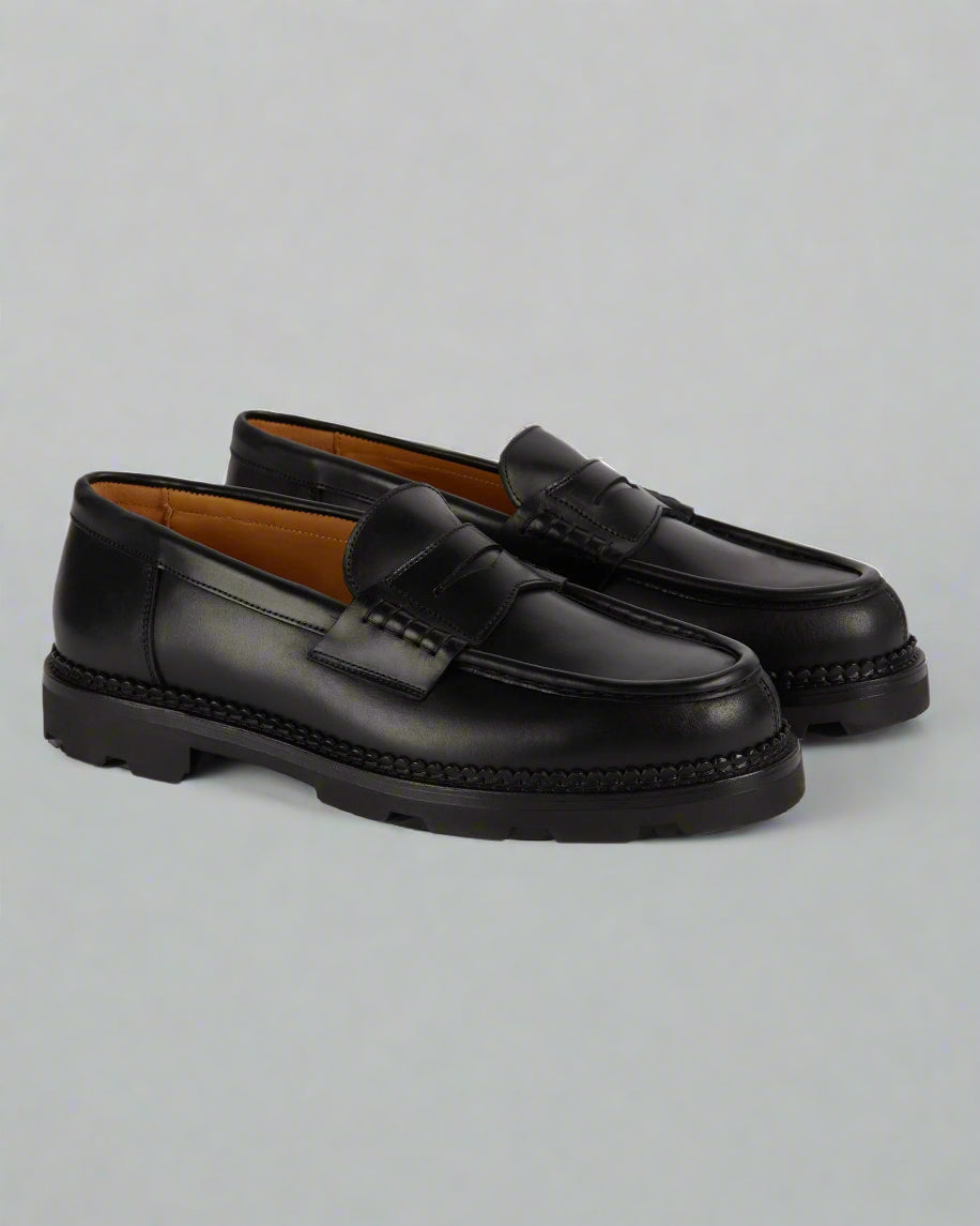 Vellano Stonewyld Lug Sole Penny Loafers Black