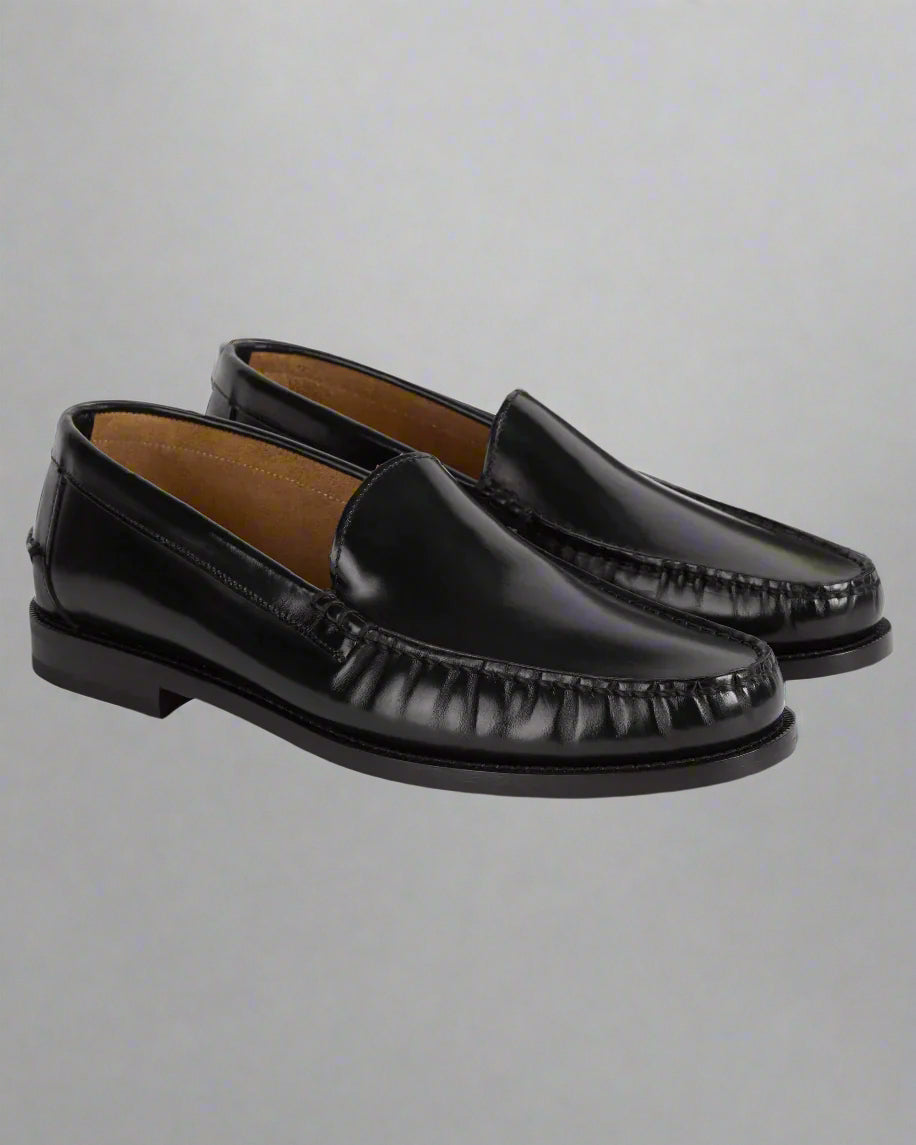 Vellano Harrowmere Abraded Black Leather Penny Loafers