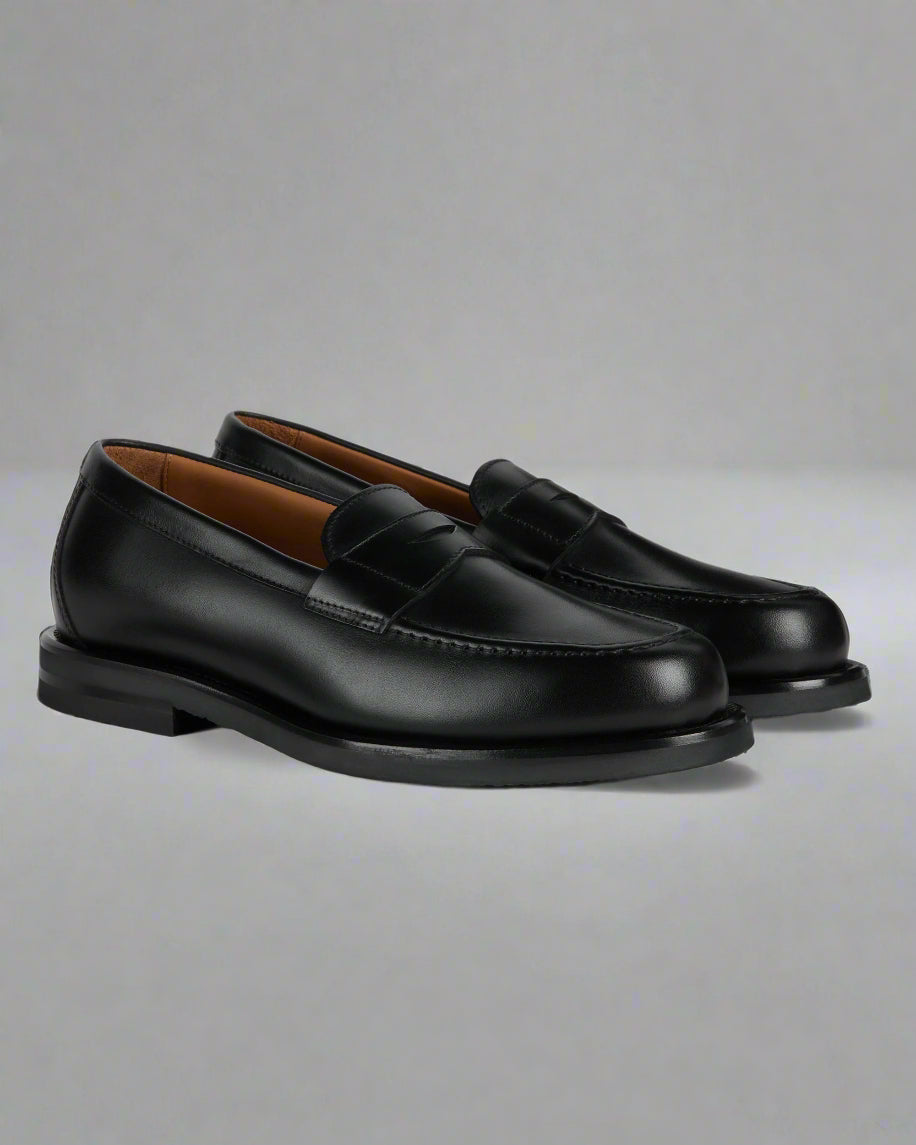 Vellano Harrowmere Greased Leather Penny Loafers Black