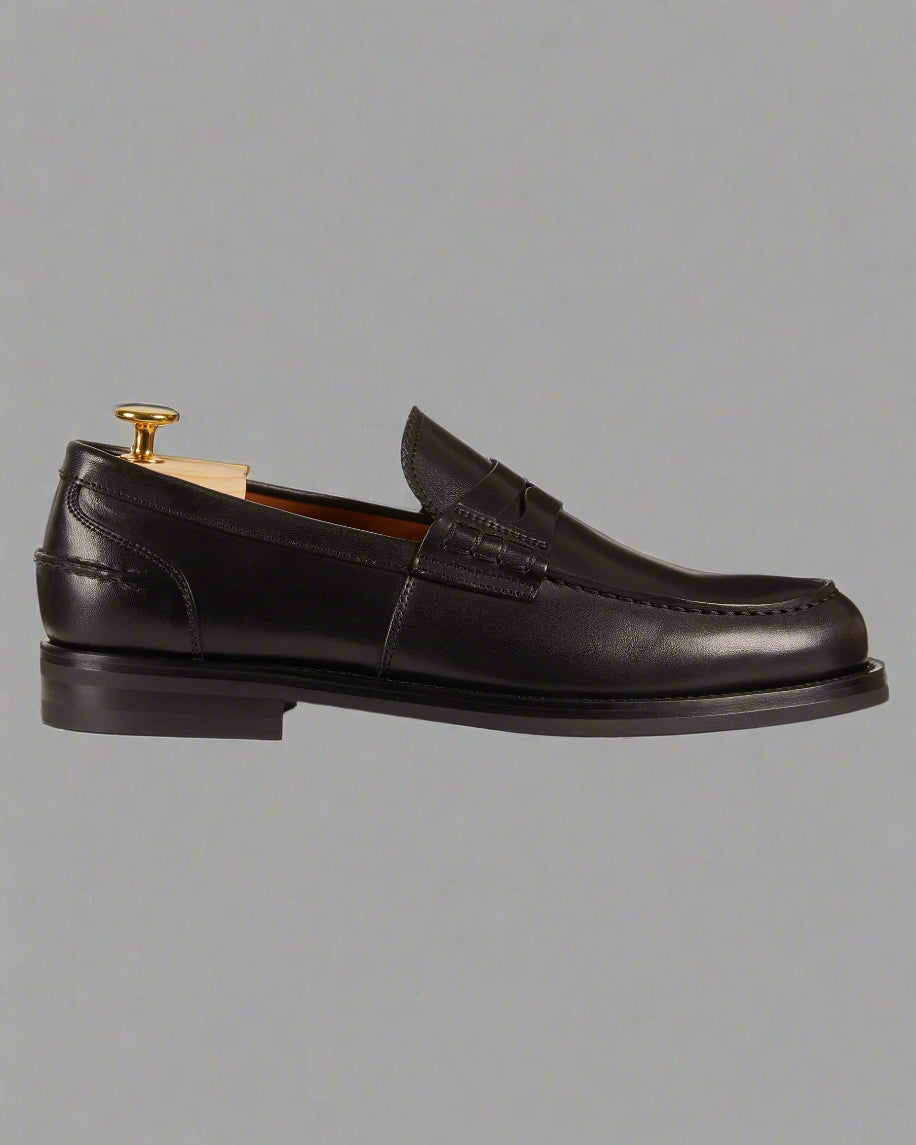 Vellano Harrowmere Black Penny Loafers with Signature Stitch Detail