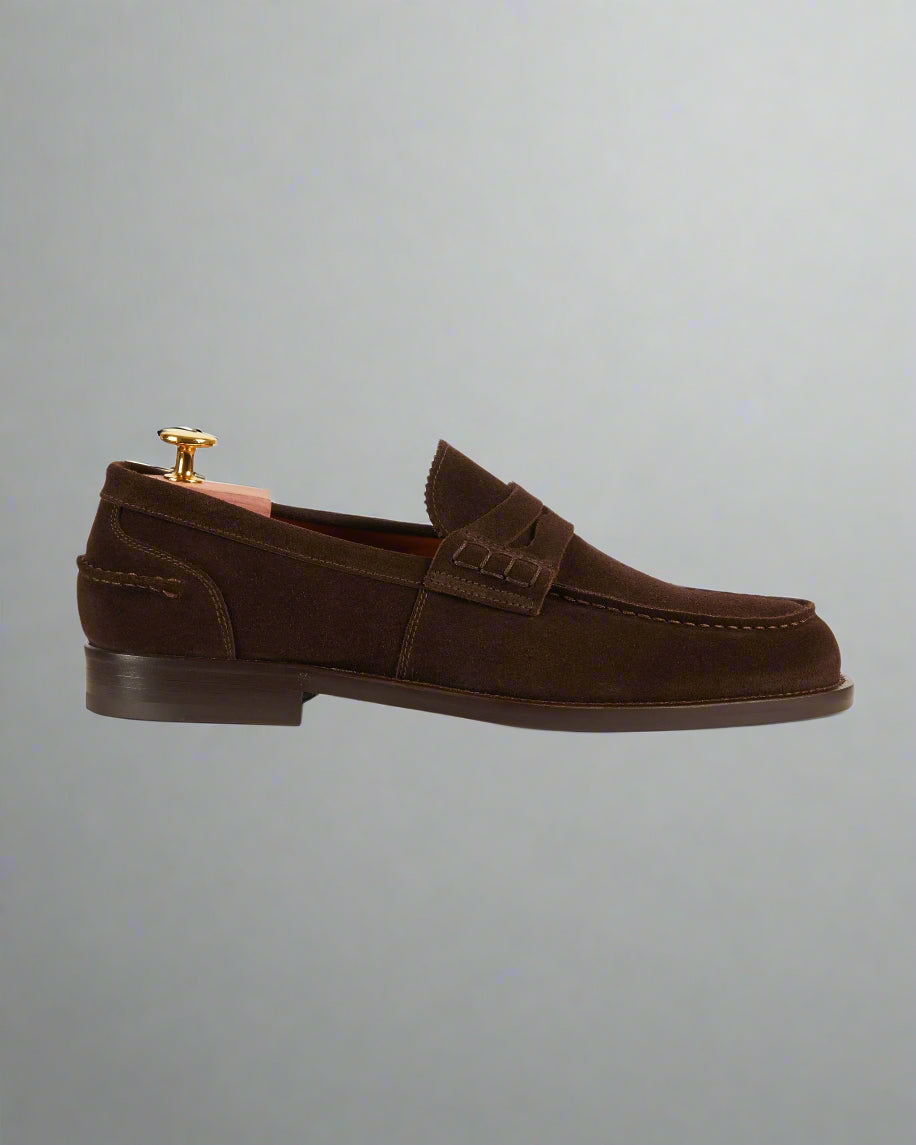 Vellano Harrowmere Dark Brown Suede Penny Loafers