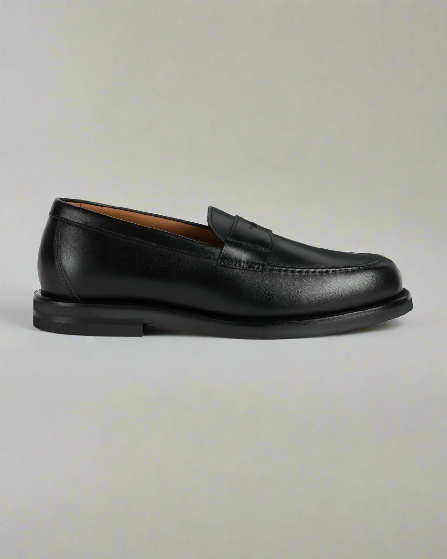 Vellano Harrowmere Greased Leather Penny Loafers Black