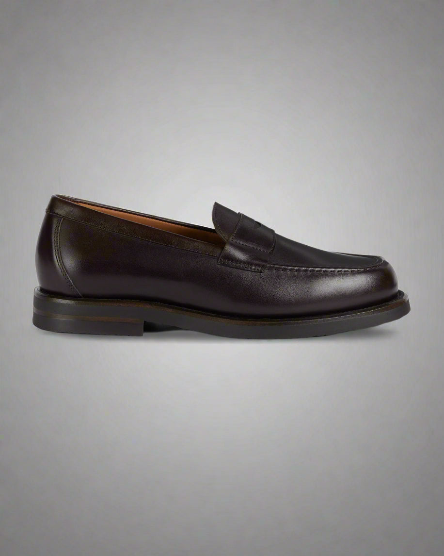 Vellano Harrowmere Greased Leather Penny Loafers Dark Brown