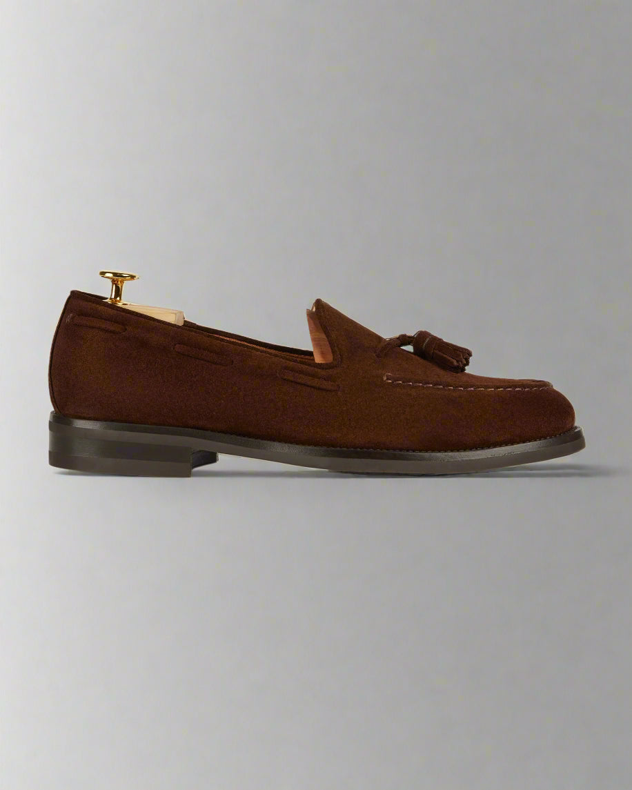 Vellano Halverton Dark Brown Greased Suede Tassel Loafers