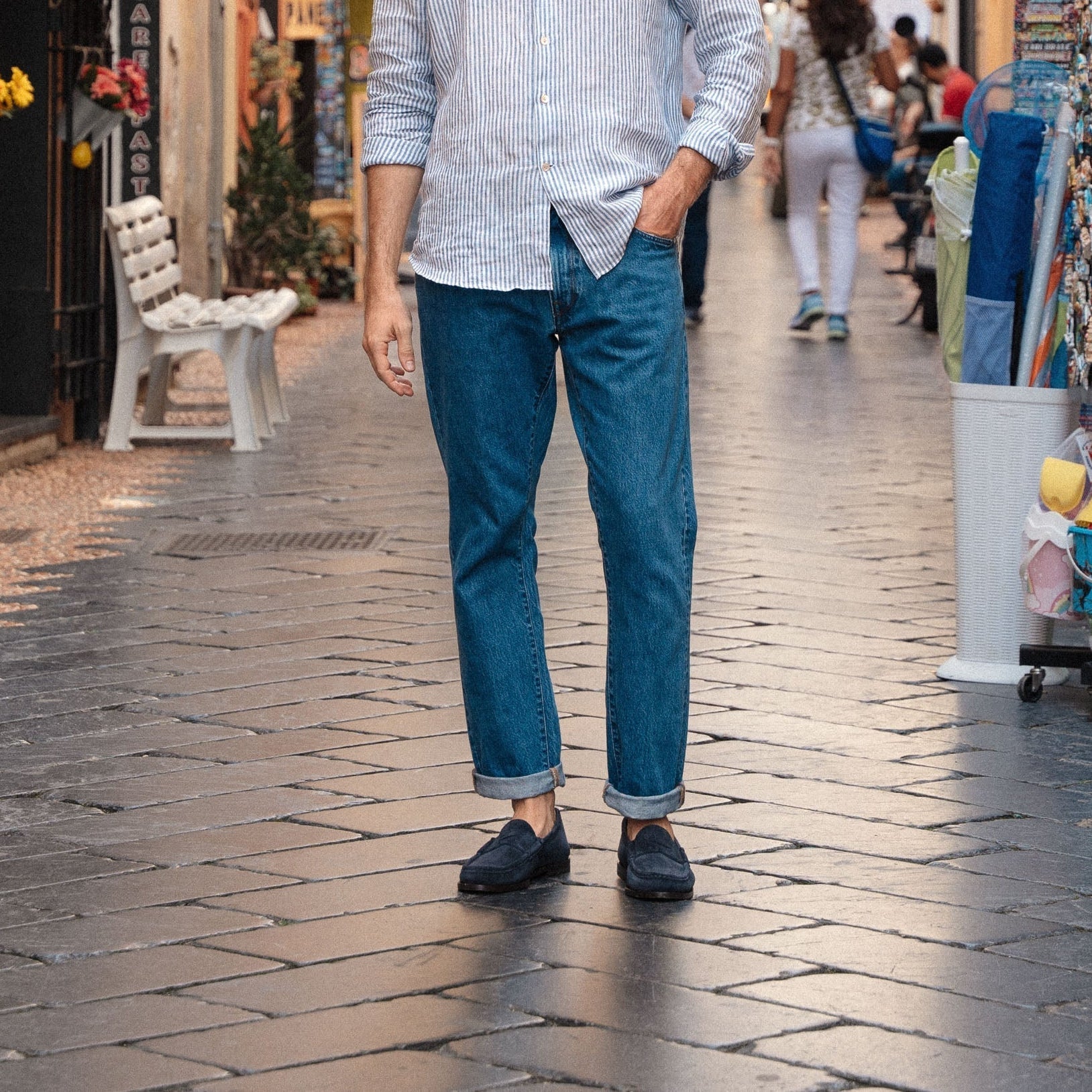 Vellano Dark Blue Suede Penny Loafers