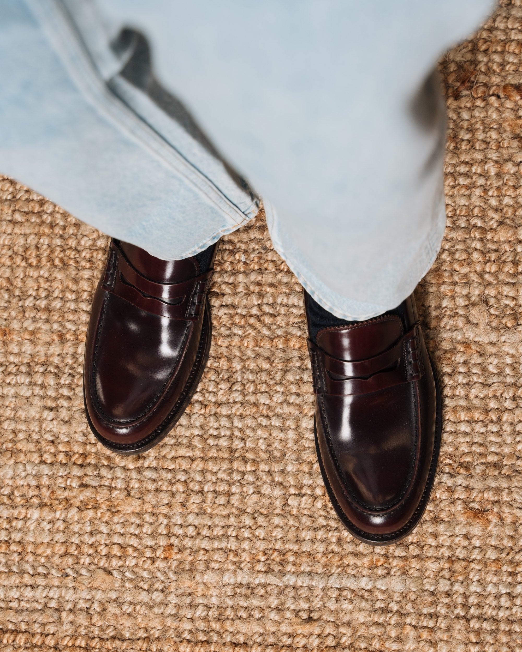 Vellano Harrowmere Abraded Leather Penny Loafers Burgundy