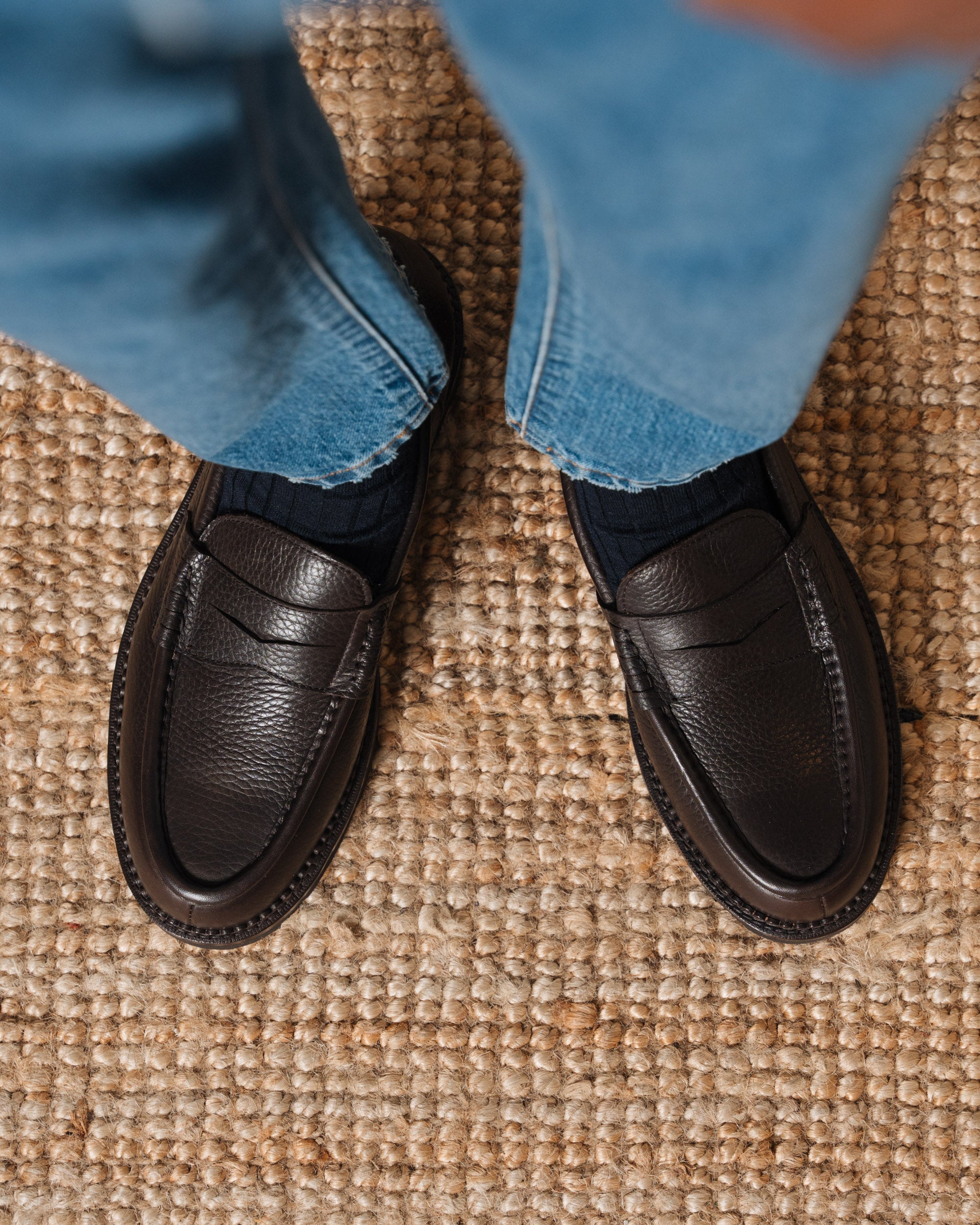 Vellano Stonewyld Milled Leather Penny Loafers Dark Brown