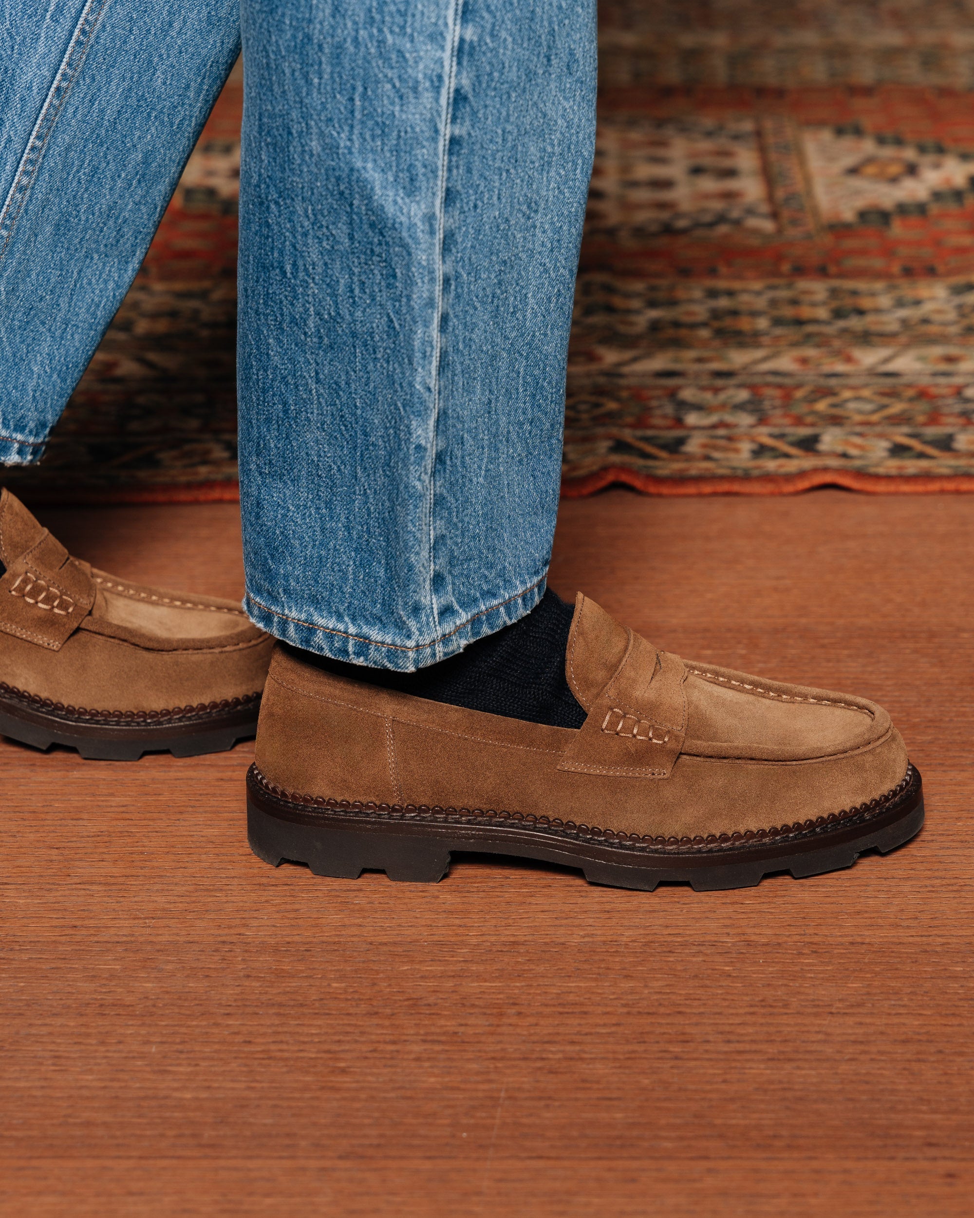 Vellano Stonewyld Suede Penny Loafers Tobacco Brown