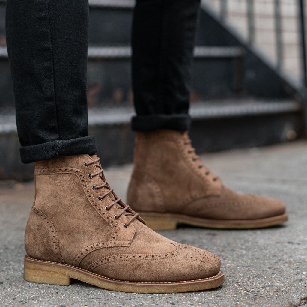 Vellano Wellington Goodyear Welt Brogue Boot – Sand Suede