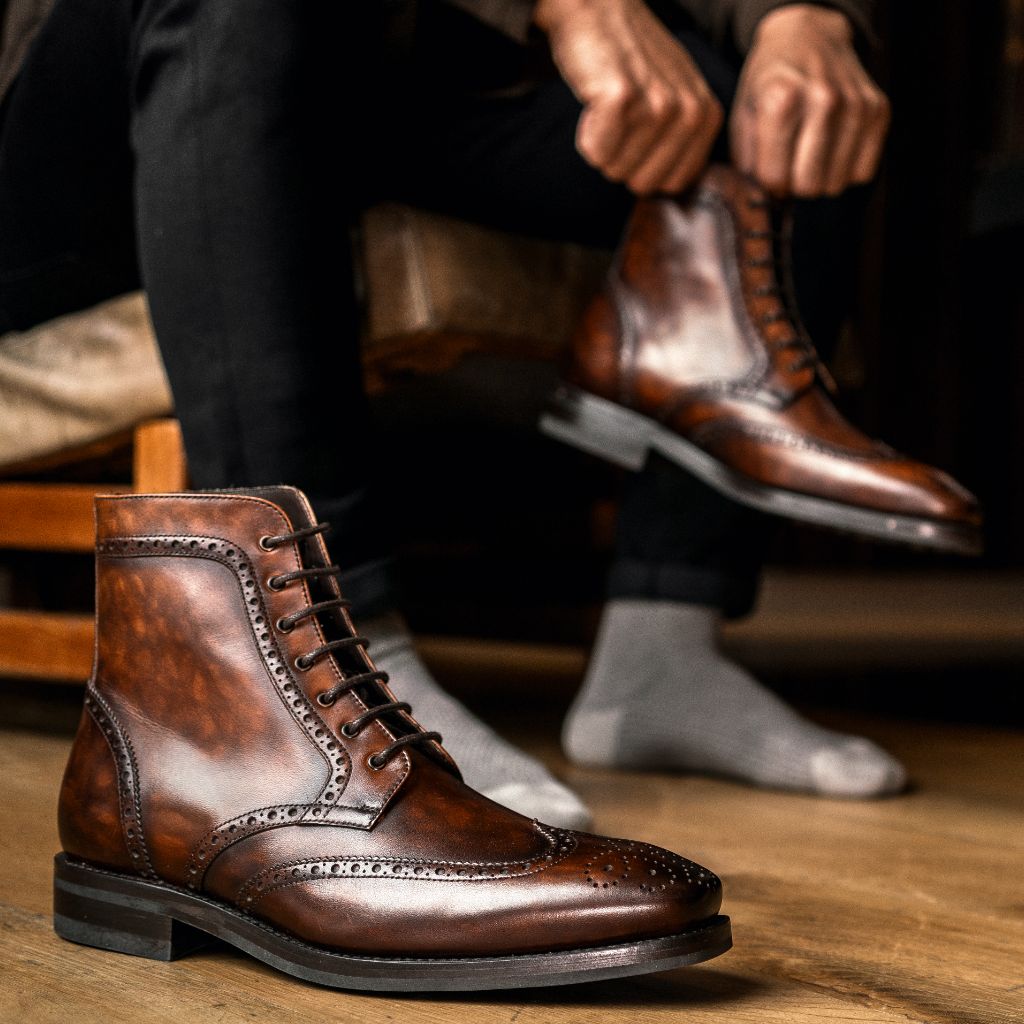 Vellano Wellington Goodyear Welt Brogue Boot – Coffee Brown