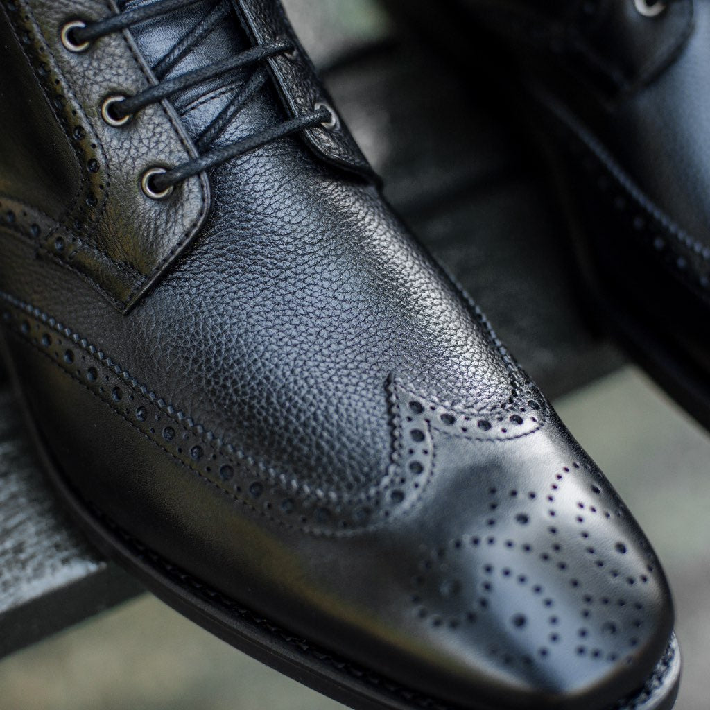 Vellano Wellington Goodyear Welt Brogue Boot – Carbon Black
