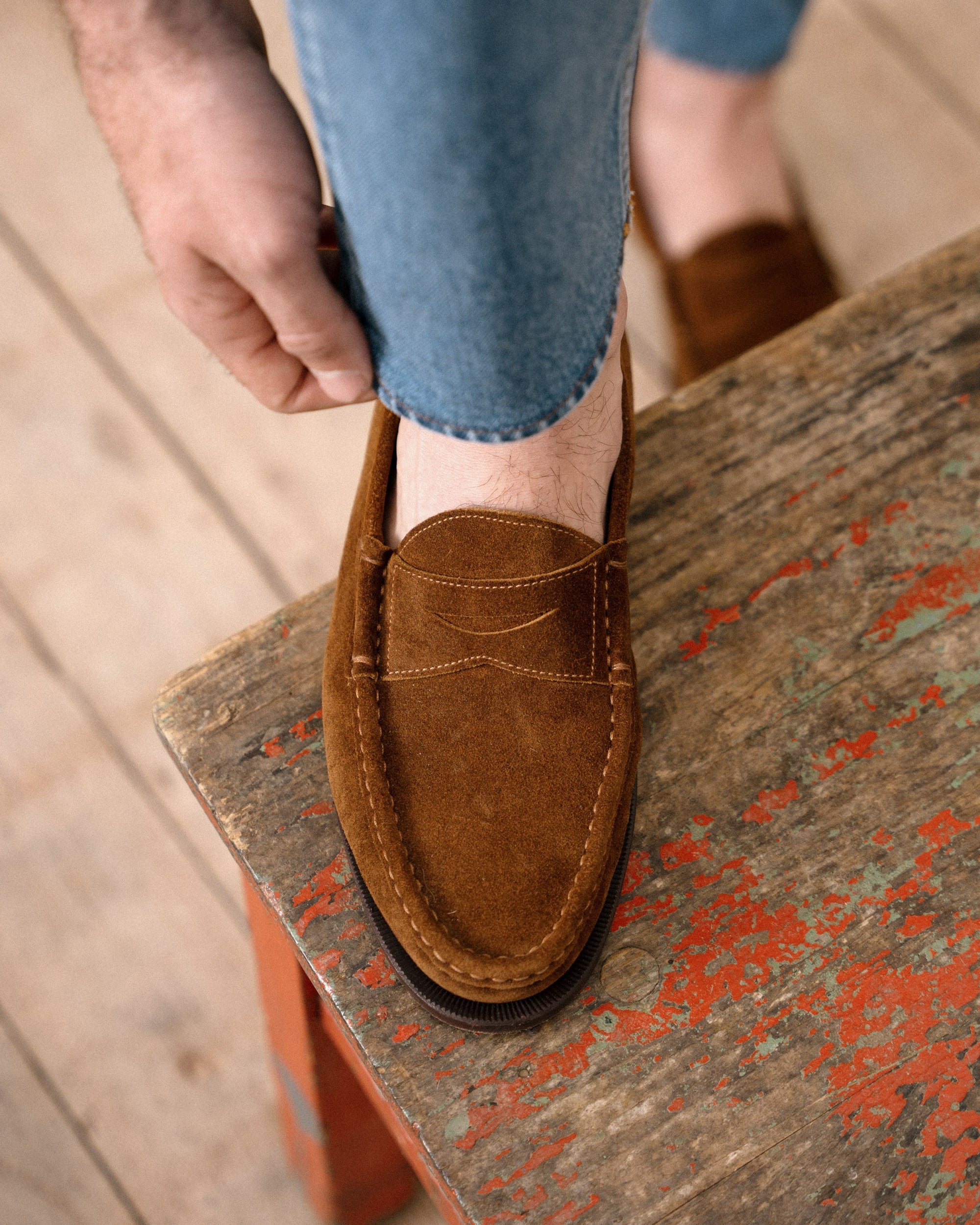 Vellano Tobacco Suede Penny Loafers