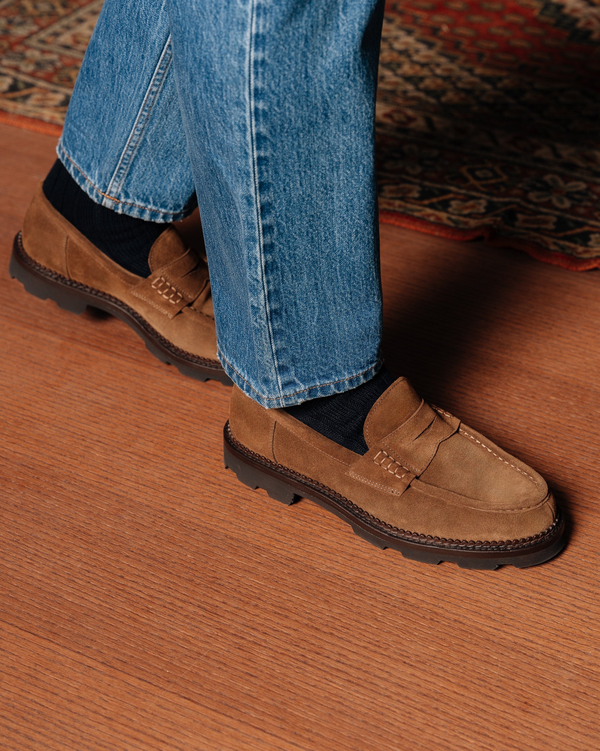 Vellano Stonewyld Suede Penny Loafers Tobacco Brown