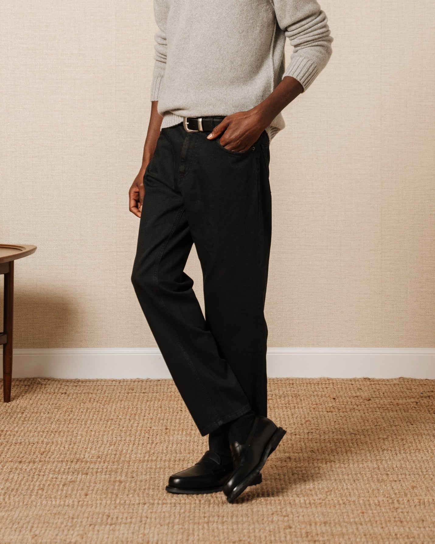Vellano Harrowmere Greased Leather Penny Loafers Black