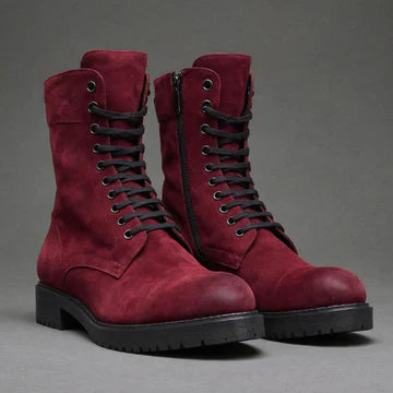 Vellano Burgundy Suede Derby Boots with Track Sole