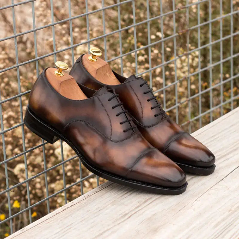Vellano Handpainted Earth Brown Texture Leather Oxford Shoes