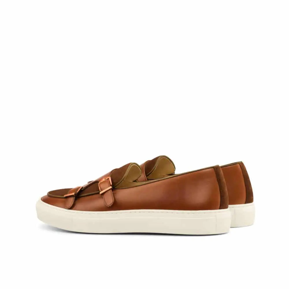 Vellano Daniel Tan Leather Suede Monk Strap Low Top Sneaker