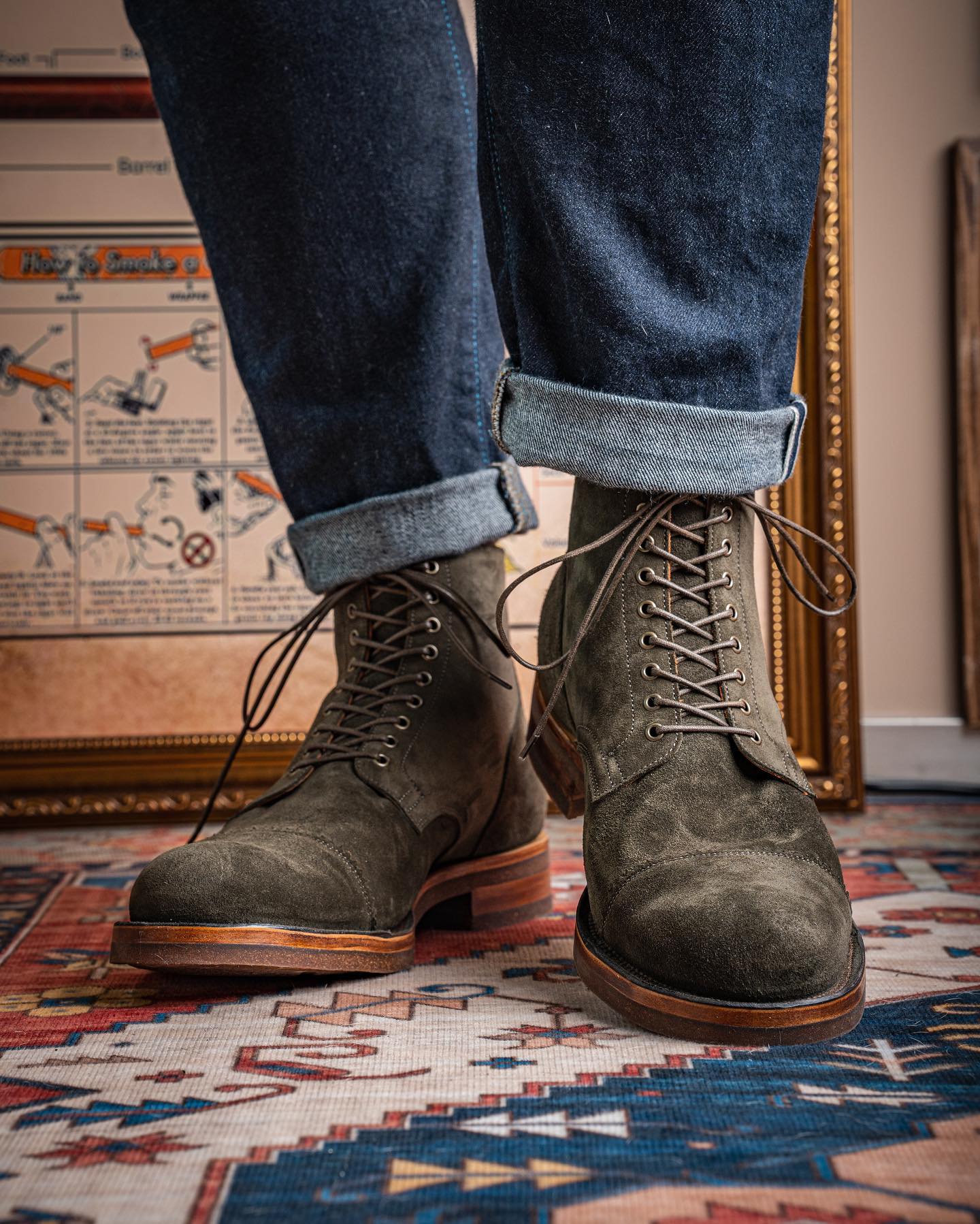 Vellano Verde Green Suede Cap Toe Boots