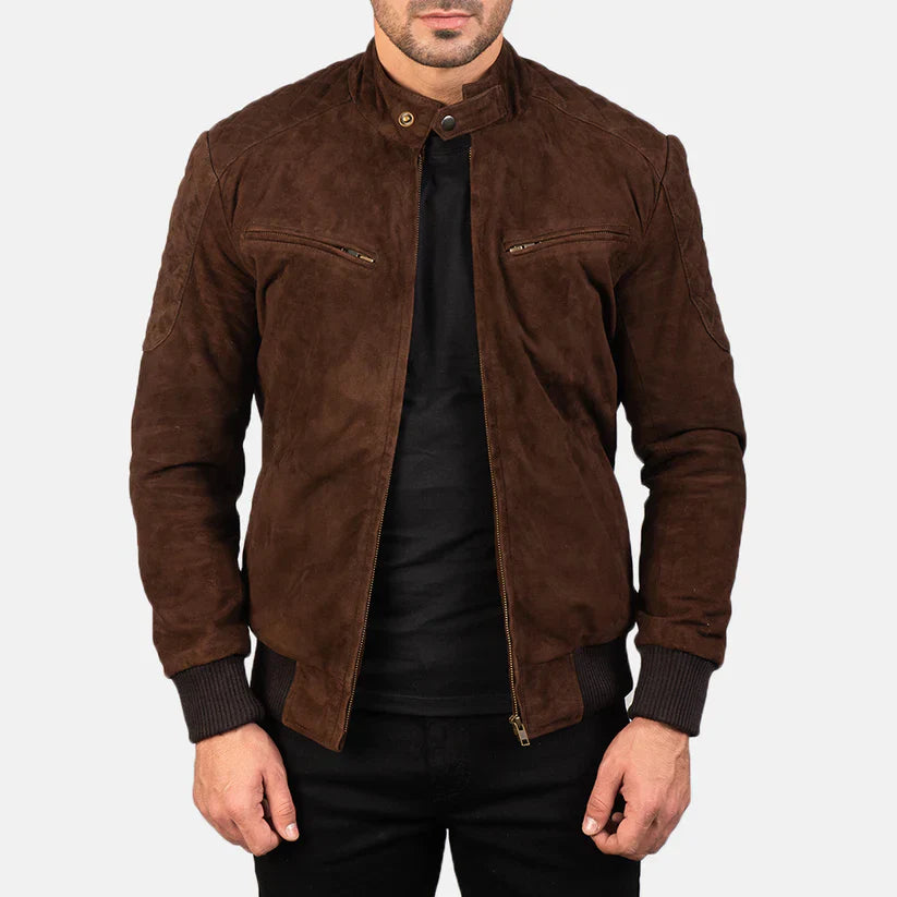 Vellano Sven Mocha Suede Bomber Jacket