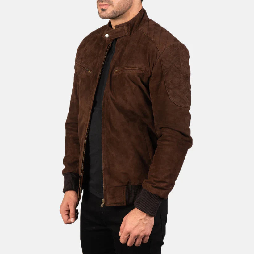 Vellano Sven Mocha Suede Bomber Jacket