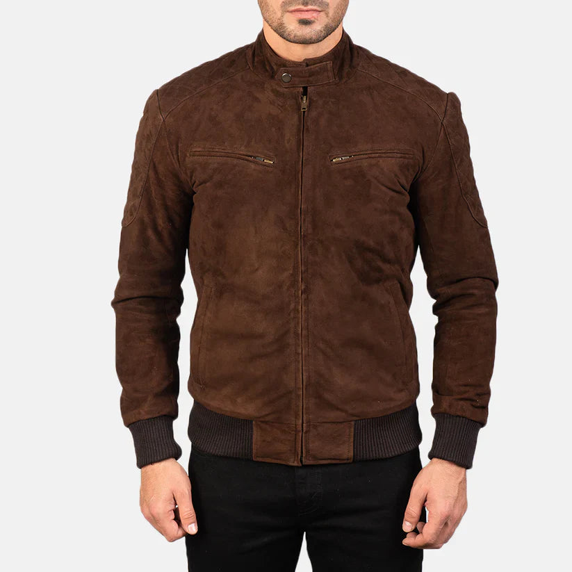 Vellano Sven Mocha Suede Bomber Jacket