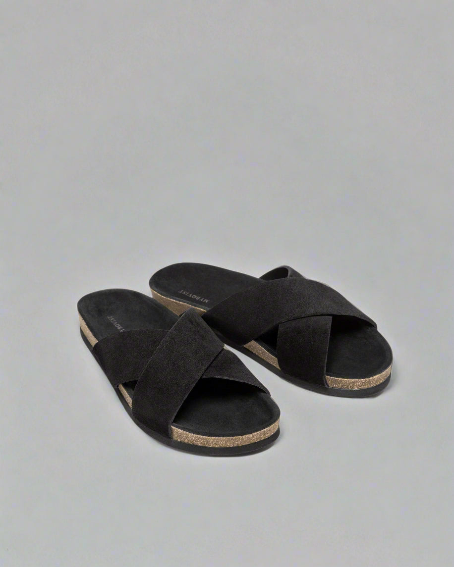 Vellano Black Suede Leather Sandals