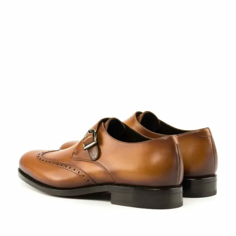 Vellano Tan Two Tone Brogue Strap Monk