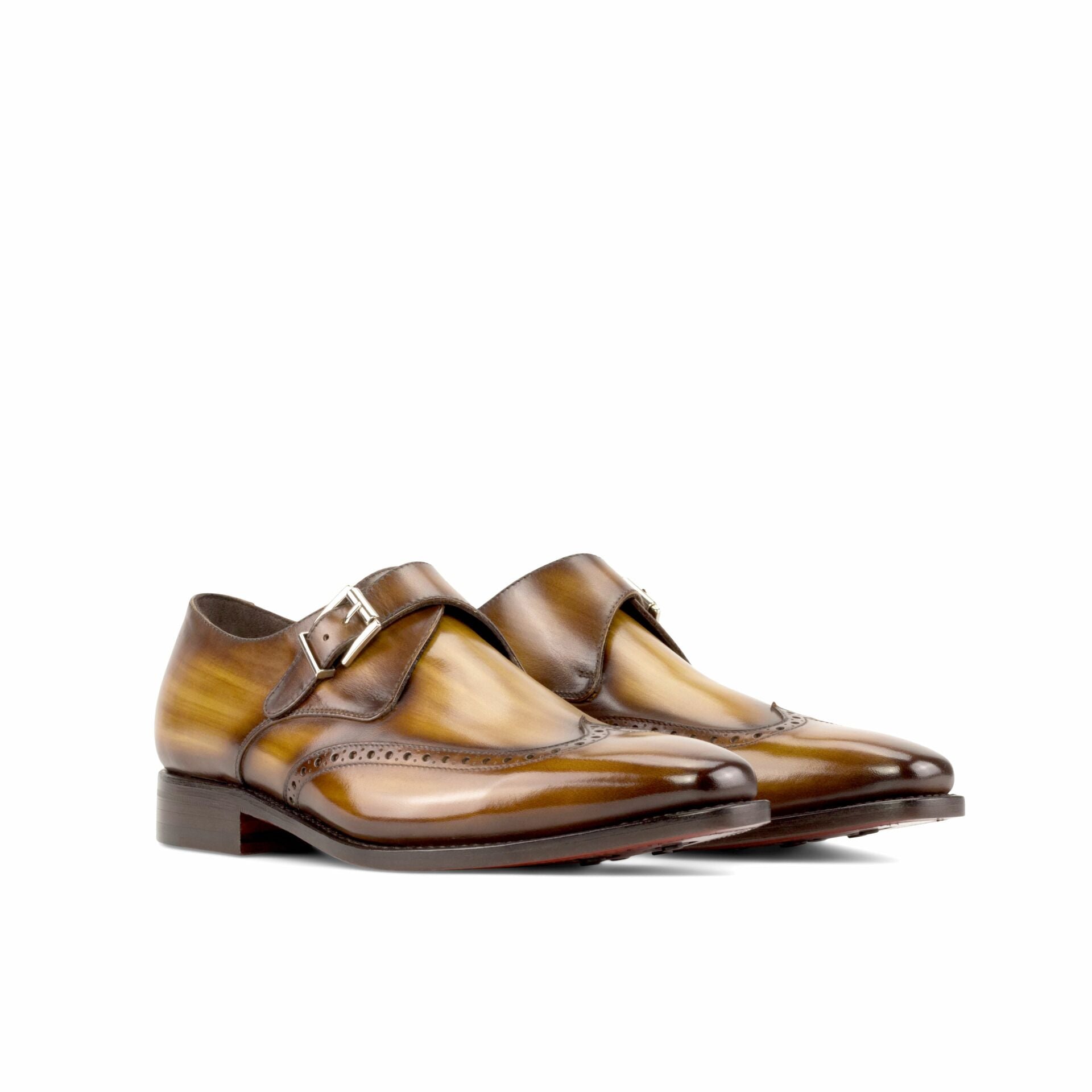 Vellano Wood Finish Tan Brogue Strap Monk