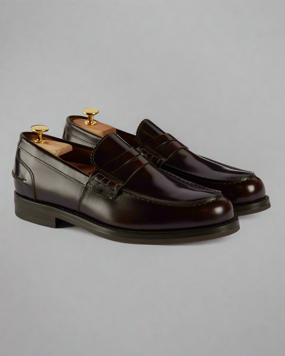 Vellano Harrowmere Abraded Leather Penny Loafers Burgundy
