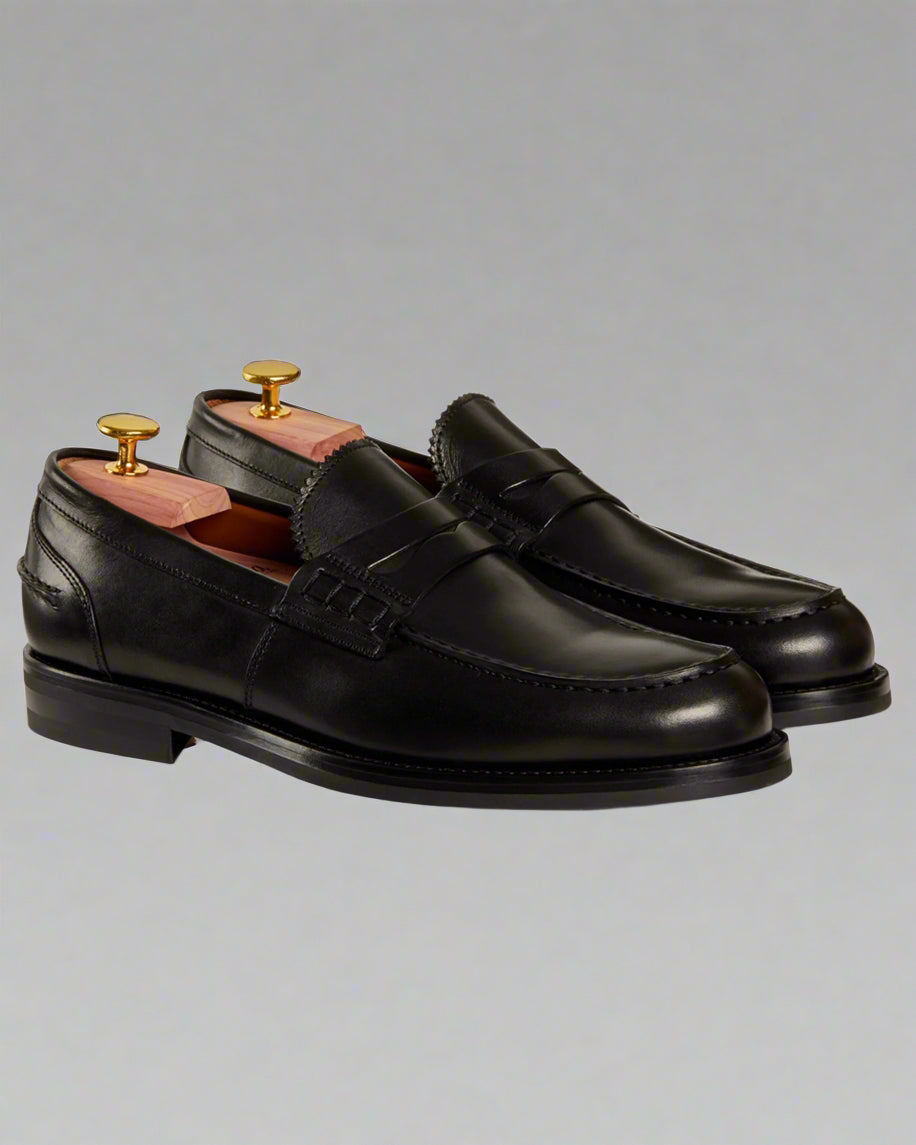 Vellano Harrowmere Black Penny Loafers with Signature Stitch Detail