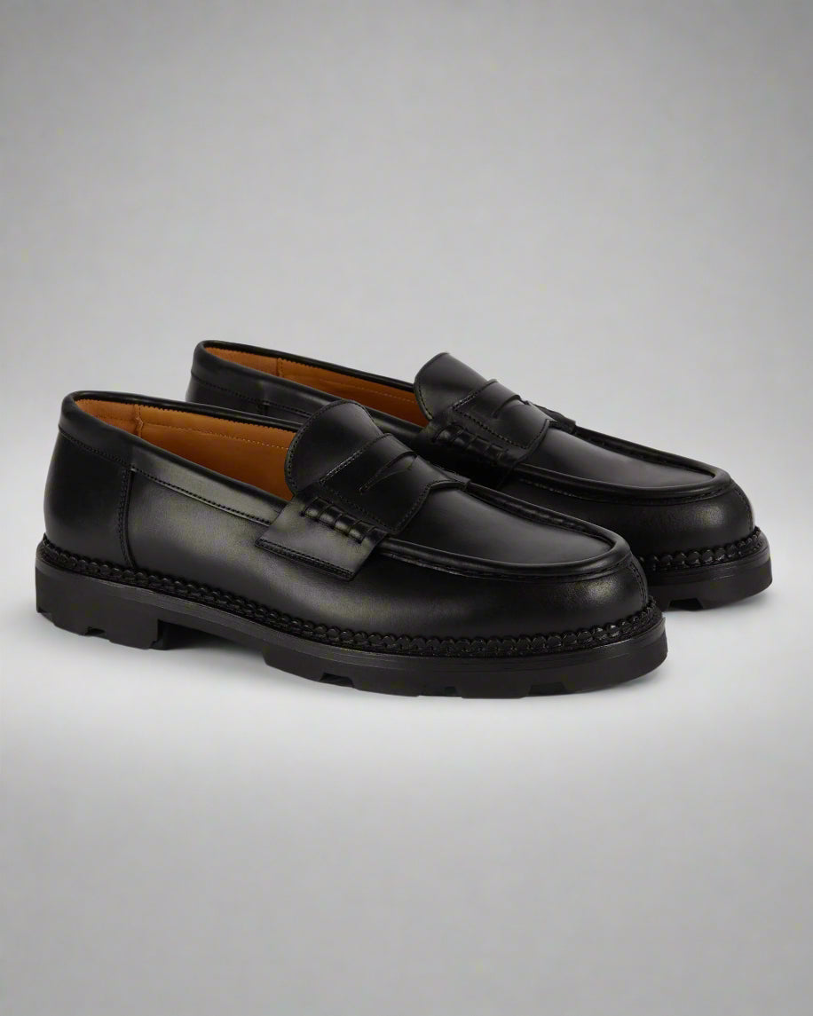 Vellano Stonewyld Lug Sole Penny Loafers Black