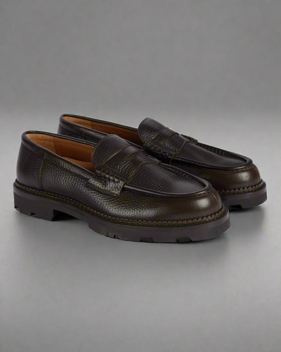 Vellano Stonewyld Milled Leather Penny Loafers Dark Brown