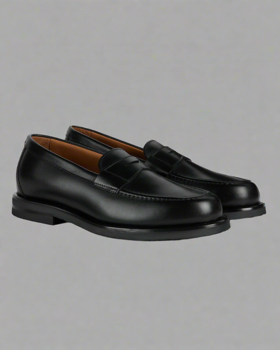Vellano Harrowmere Greased Leather Penny Loafers Black