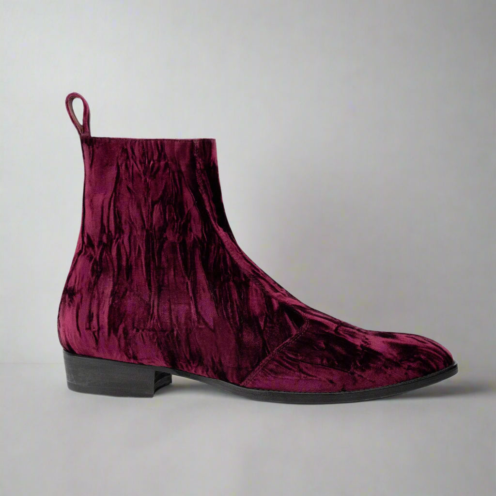 Vellano Wine Velvet Side Zip Boot