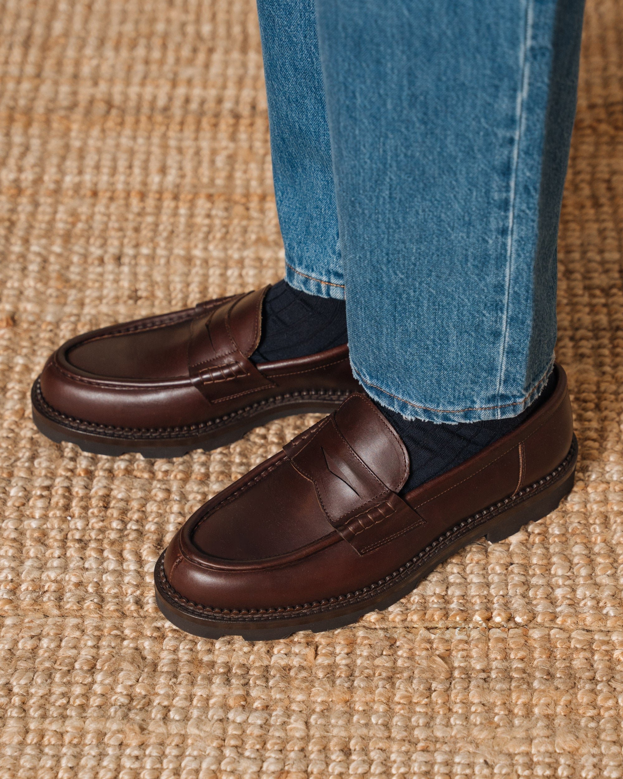 Vellano Stonewyld Lug Sole Penny Loafers Dark Brown