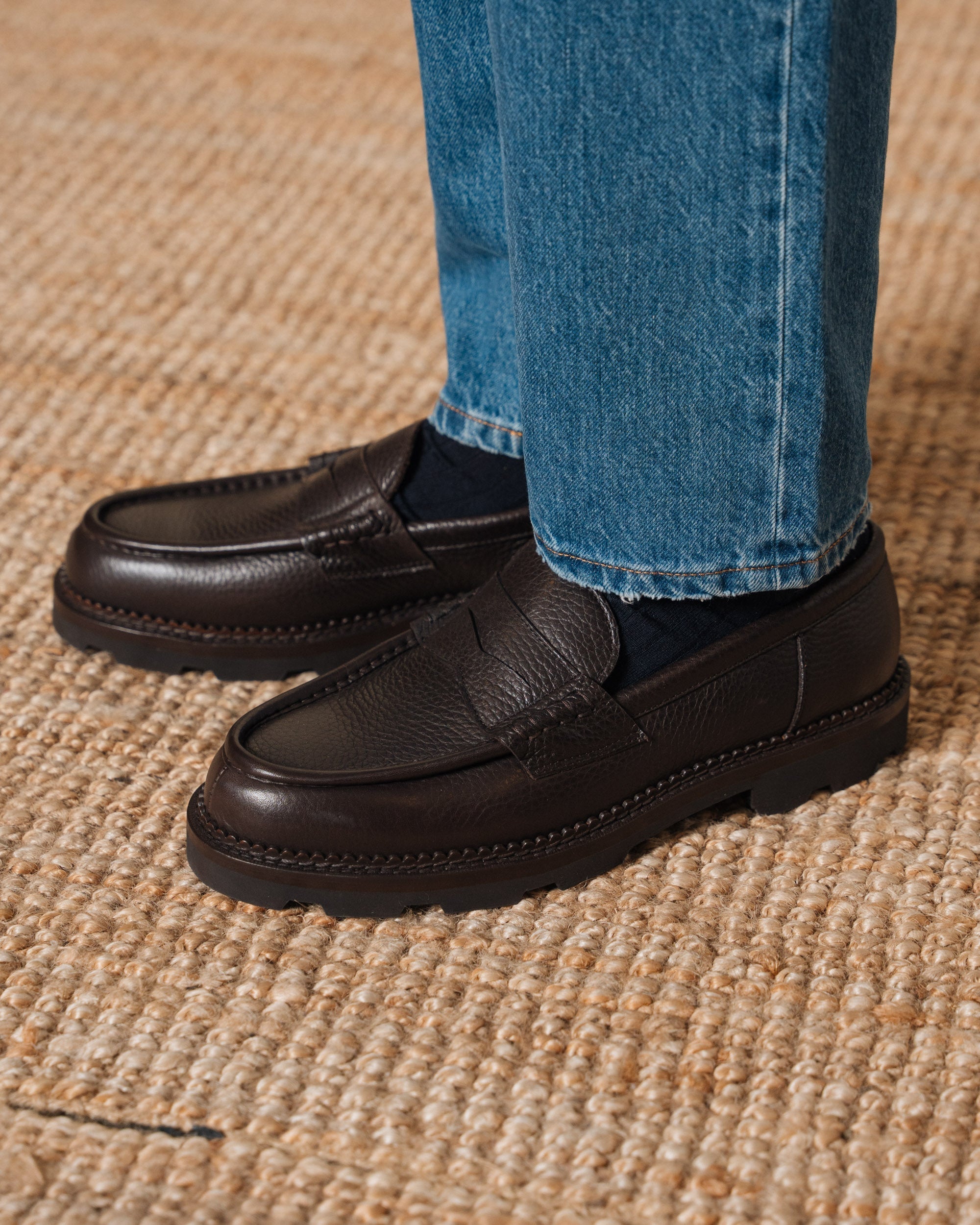Vellano Stonewyld Milled Leather Penny Loafers Dark Brown