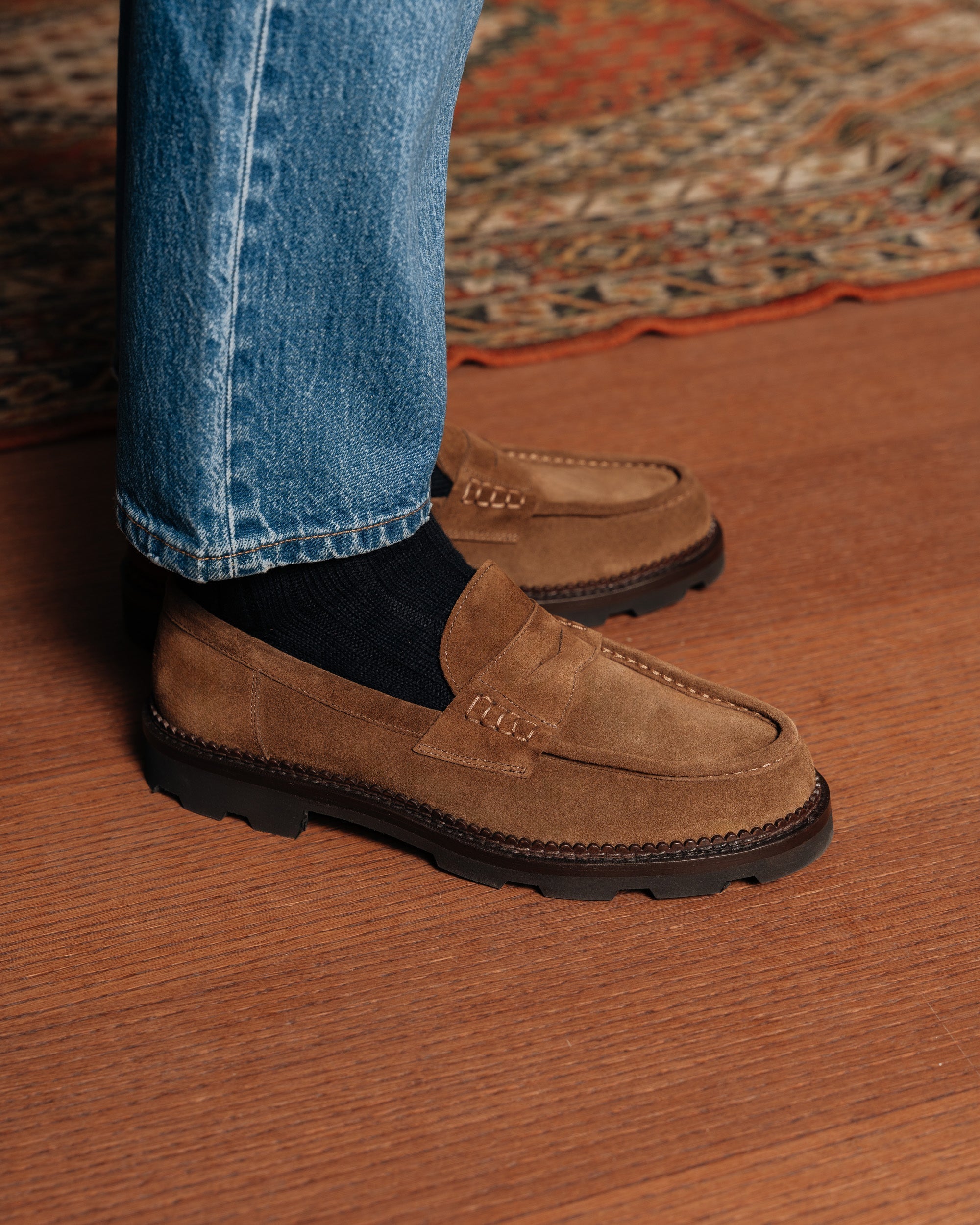 Vellano Stonewyld Suede Penny Loafers Tobacco Brown