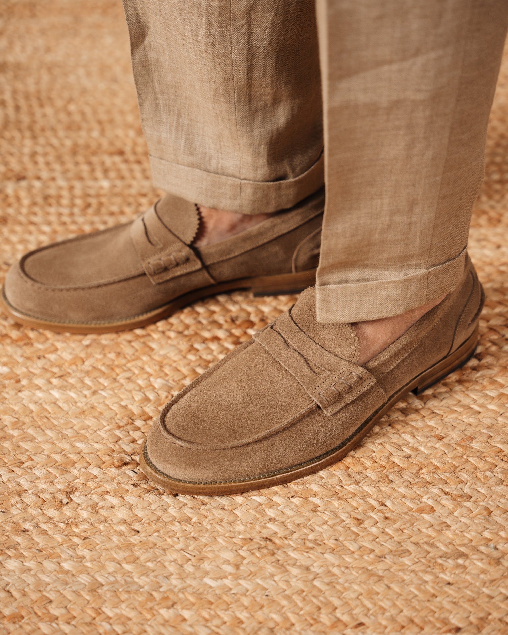 Vellano Sand Suede Penny Loafers