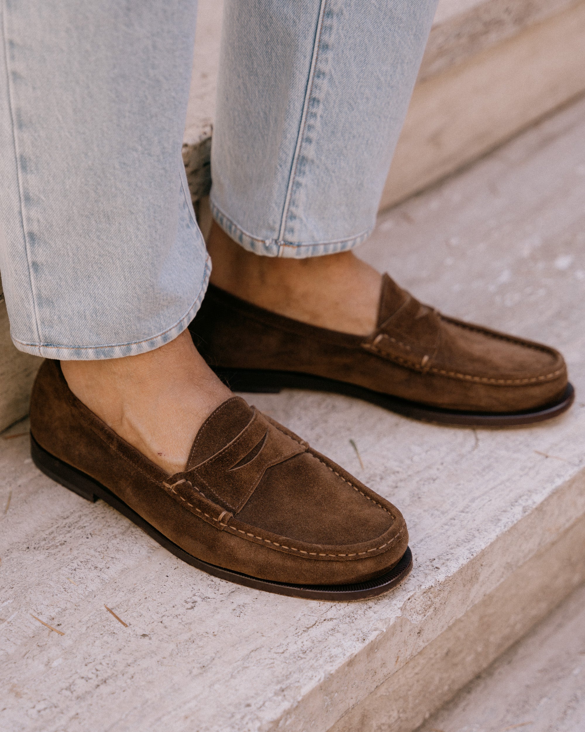 Vellano Dark Brown Suede Penny Loafers