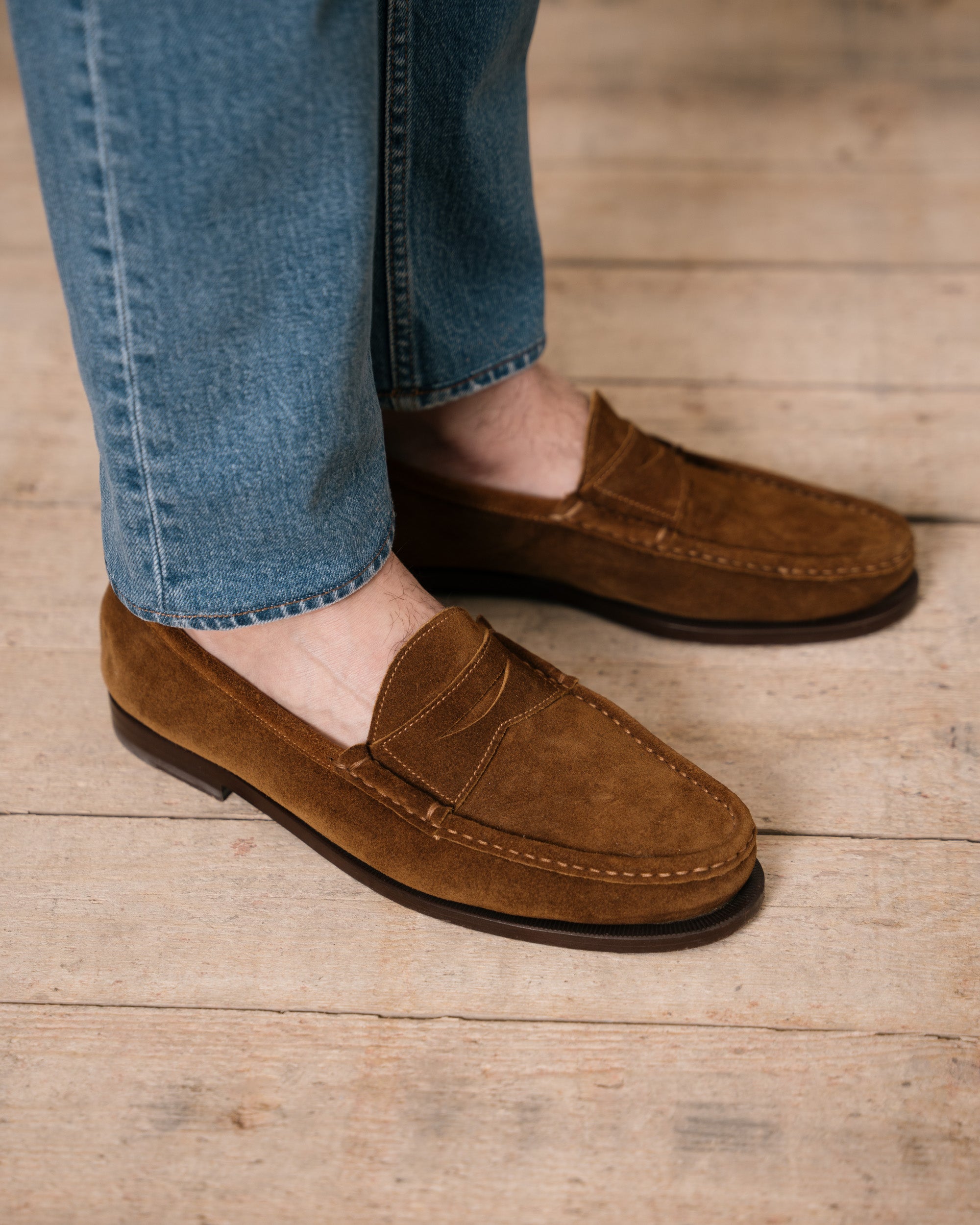 Vellano Tobacco Suede Penny Loafers