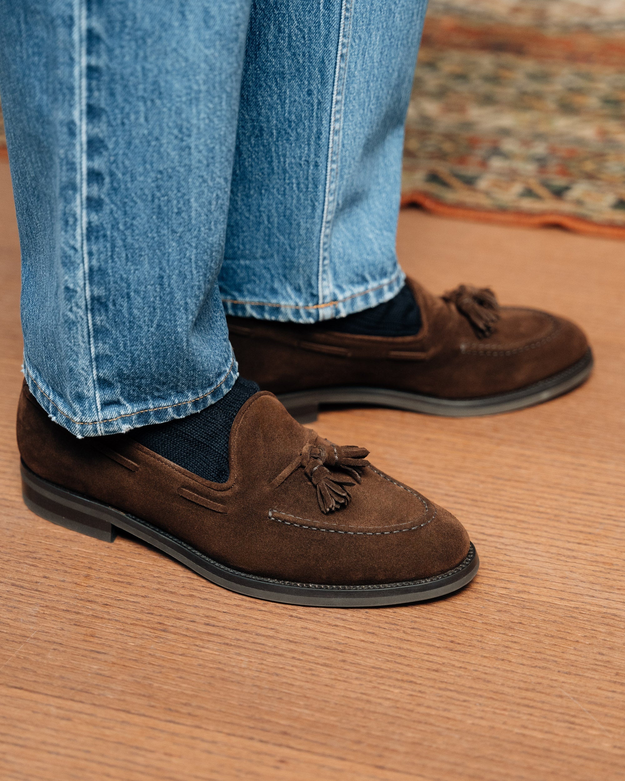 Vellano Halverton Dark Brown Greased Suede Tassel Loafers