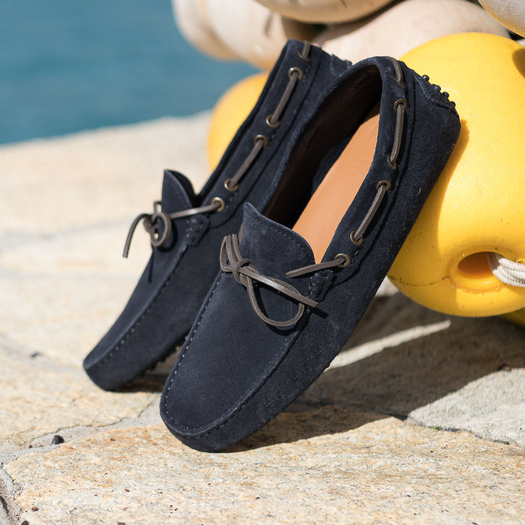 Vellano Eldwynd Two Tone Waterproof Suede Moccasins in Blue