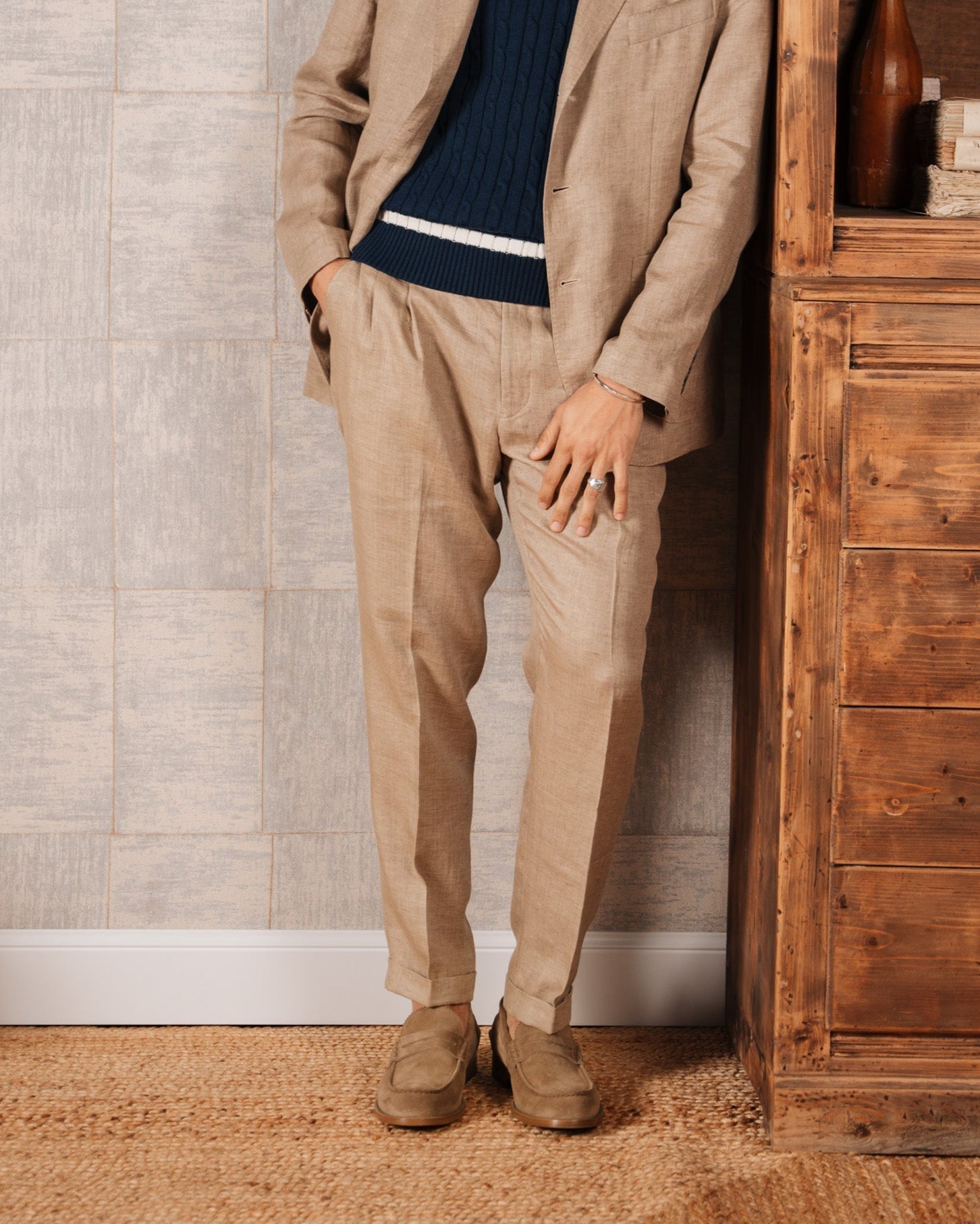 Vellano Sand Suede Penny Loafers