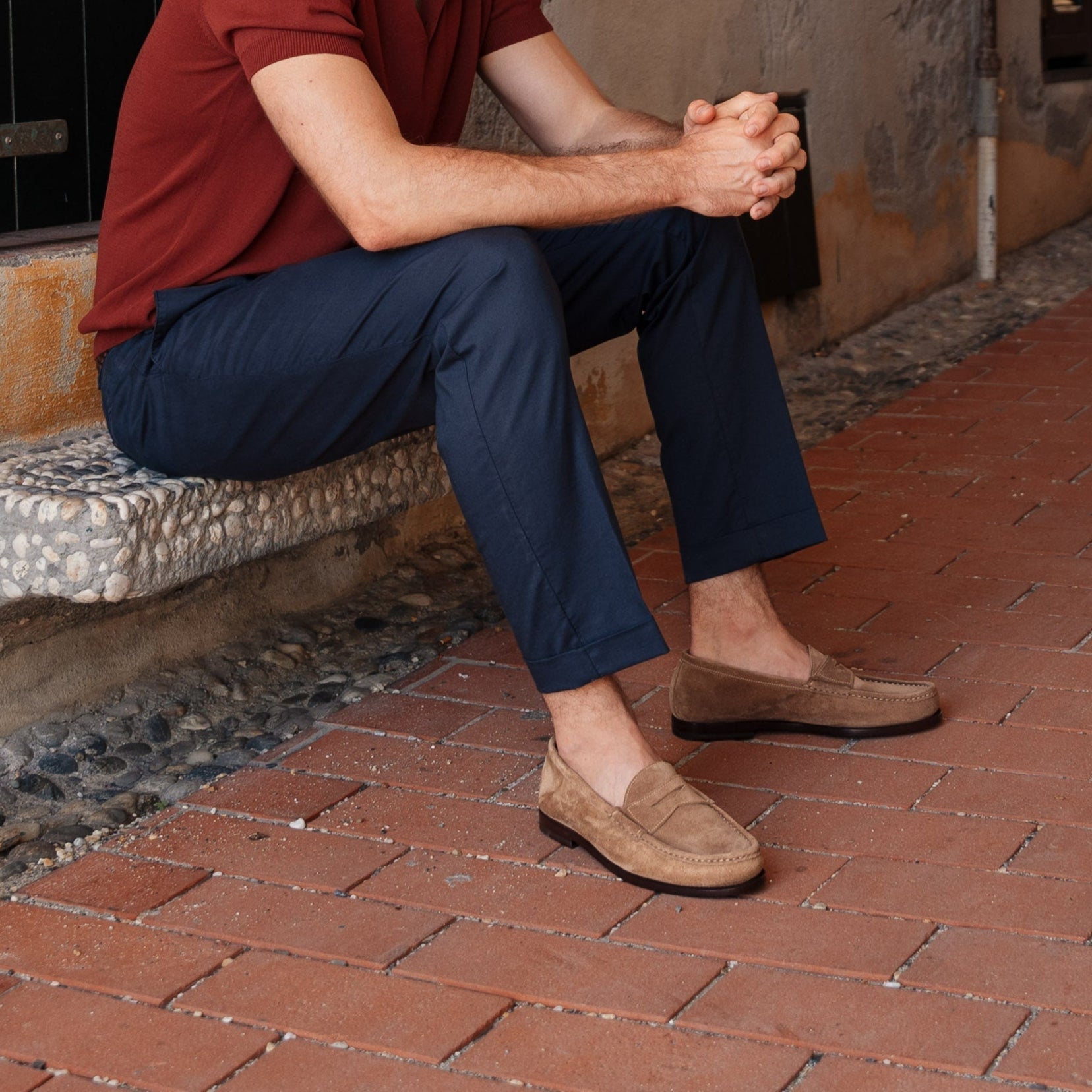 Vellano Beige Suede Penny Loafers
